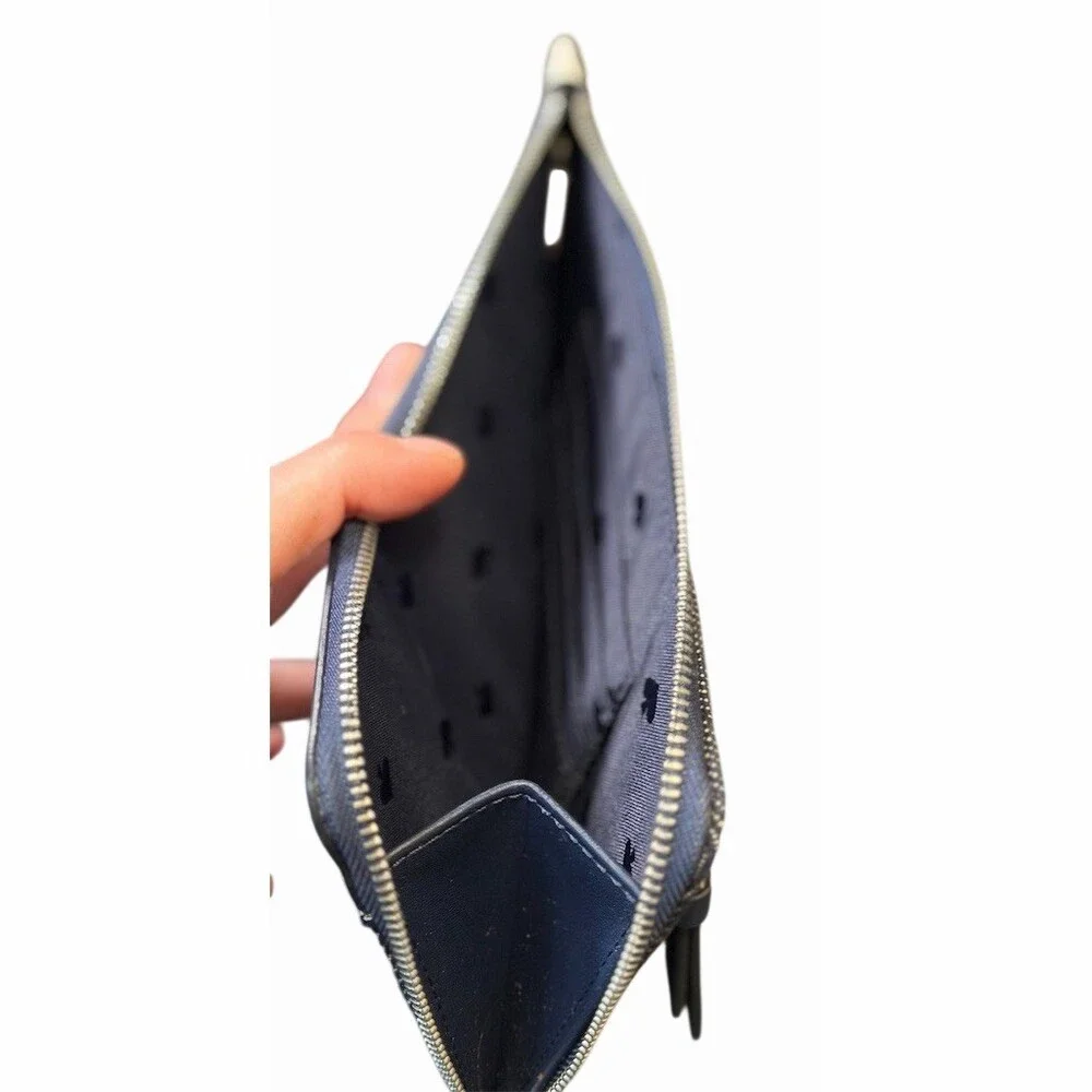 Kate Spade Medium L-Zip Wristlet Denim Multi Zip Clutch Wallet New